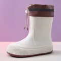 Stylish white mid-calf EVA rain boots with brown drawstring cuff and thick anti-slip sole - 36-37 / Off White