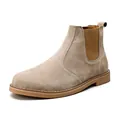 Stivaletti Chelsea da uomo in camoscio beige sabbia con pannelli elastici e suola in gomma - 38 / Stile per Tutte le Stagioni / Cachi (Non foderato)