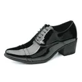 Chaussures cubaines classiques en cuir verni noir avec talons hauts et bout pointu - 38 / Style à Lacets Bout Pointu et Talon Cubain (1855) / Noir Brillant