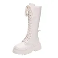 Gedetailleerd zijaanzicht van gebroken witte veterlaarzen met een chunky platformzool - 35 / Wit