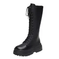 Gedetailleerd zijaanzicht van zwarte veterschoenen met dikke plateauzolen - 35 / Zwart