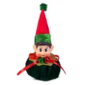 Festive Christmas elf figurine decoration featuring a red felt hat and green velvet base. - Dark Green