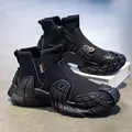 Waterproof black high-top men's work boots featuring side zipper and non-slip sole - 40 / Side Zipper Style / Black