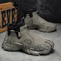 Rugged olive high-top work boots with waterproof material and side zipper - 40 / Elastic Band Style / Green
