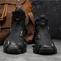Durable black high-top men's tactical work boots featuring waterproof side zipper - 40 / Elastic Band Style / Black