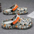 Camo garden clogs for men with orange straps, non-slip large size beach sandals - 40 / Grey Orange