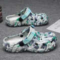 Men's camouflage outdoor summer water clogs with adjustable blue strap in large sizes. - 40 / Grey Blue