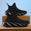 Premium black men's high-top sock sneakers featuring a stylish and unique blade sole design - 36 / Black