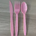 Disposable pink plastic cutlery set including knife fork and spoon for party event layout - Pink Knives / 16 Pieces Pack