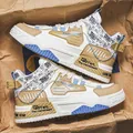 Sneakers alte da uomo alla moda in bianco e kaki con accenti blu dallo stile moderno - 38 / Beige Cachi