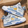 Eleganti sneaker alte da uomo in bianco, blu e giallo con un'estetica trendy streetwear - 38 / bianco e blu