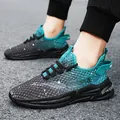 Chaussures de course pour hommes en mesh respirant bleu sarcelle et gris - Bleu (Y153)