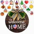 Handcrafted wooden welcome door sign with interchangeable festive holiday icon pieces - 16 Accessories / Brown Wood Grain