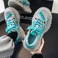 Stijlvolle ademende herensneakers met dikke bandenzool in de kleuren grijs en groenblauw - 39 / Grijsblauw