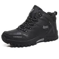 Men's waterproof high-top hiking boots for winter with non-slip sole in black finish. - 39 / Fleece-lined High Top Hiking Shoes (8528) / Black