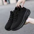 Stijlvolle ademende zwarte gebreide herensneakers voor hardlopen en dagelijks gebruik - 36 / Zwart