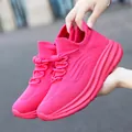 Opvallende roze gebreide hardloopschoenen met dikke zolen voor heren sport en vrijetijd - 36 / Rozerood
