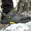Men's army green winter hiking shoes with waterproof upper and warm plush lining in snow - 40 / Army Green