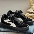 Men's black canvas sneakers with warm winter lining and stylish white side wave - Black - All-Season Style / 40
