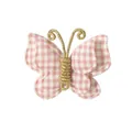 Cute pink and white gingham fabric double-layered butterfly hair clip with gold wire center. - Antenna Style / Pink and White Plaid (Variant)