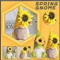 Detail view of cute spring sunflower gnomes with fluffy beards and colorful felt hats - Sunflower Theme (E1-4/5) / Set of 2
