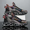 Modern black blade sole men's sneakers with iridescent accents and marble patterns - 39 / Black