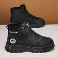 Men's black high-top winter boots featuring warm fleece lining and side zipper detail - 40 / All-match Style / Black