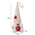 Handmade Christmas gnome plush doll with white knitted heart hat and red felt body - White Hat Rudolph Gnome (No Light)