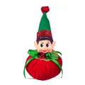 Festive Christmas elf figurine with red velvet base and green pointed hat - Red