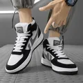 Trendy black and white high-top sneakers for men featuring a classic board shoe design - White Black (High Top Style)