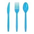 Premium disposable bright blue plastic cutlery set including fork knife and spoon for party - Forks (Pack of 24)