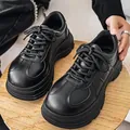 Men's trendy black platform leather shoes with thick soles and casual derby style - 39 / Fashion / Black
