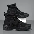 Men's camouflage high-top martin boots featuring durable canvas and non-slip thick lug soles - 39 / Black