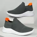 Ademende gebreide instapsneakers voor heren in grijs en oranje met witte antislipzool - 35 / Mesh Schoenen / Grijs