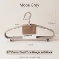 Moon grey heavy duty non-slip steel hangers with wide shoulder protection design - Thickened Arc Shoulder Style with Hooks / Set of 8 / Moon Grey