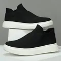 Ademende zwarte gebreide mesh slip-on sneakers met dikke witte zolen voor heren - 36 / 233 Serie / Zwart