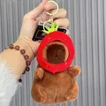 Plush capybara keychain with cute strawberry hat detail - 13cm Capybara Strawberry Hat / Brown