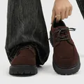 Men's retro brown suede Derby shoes with thick platform lug soles in workwear style - 38 / Brown