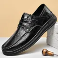 Men's casual black leather driving loafers with soft sole and lace-up design - 38 / Lace-up Style / Black