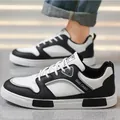 Classic black and white faux leather casual board sneakers for men with stylish GUO CHAO text - 40 / White Black (Trend)