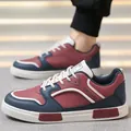 Men's casual red and navy blue color block leather board shoes for summer - 40 / Blue Red (Trendy Style)