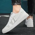 Men's breathable white casual sneakers student skate shoes with thick durable sole - 40 / B13 Full White