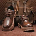 Premium vintage brown leather casual shoes for men with thick and durable lug soles - 39 / Red Brown