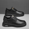 Classic black men's durable work shoes featuring thick soles and Martin boot design. - 40 / Fashion / Black