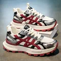 Men's breathable chunky sneakers featuring burgundy accents and thick platform soles - 39 / Beige Red