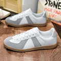 Classic white and grey leather German Army Trainers with durable brown gum soles for men - 36 / White Grey (2507)