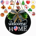 Interchangeable wooden welcome home sign set with various seasonal holiday icons - 16 Accessories / Black