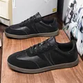 Premium oversized men's black leather German Army Trainer sneakers for casual outdoor style - Black (2508)