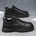 Men's black leather Martin shoes with non-slip thick soles and Bull Youth branding - 39 / Black