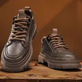 Men's brown non-slip waterproof leather work shoes in a rugged low-top Martin boot style - 40 / Khaki